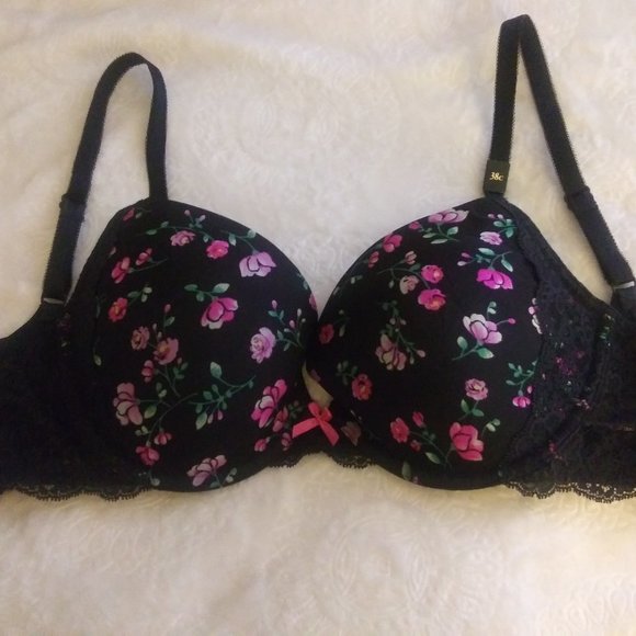 ✨Victoria's Secret✨ NWT Dream Angels Black Lace Floral Demi Push Up 38C - Picture 1 of 8